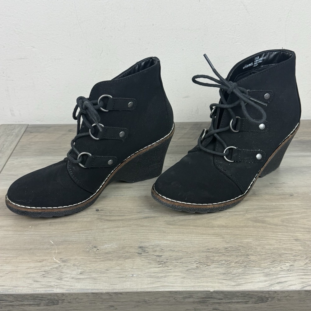 White Mountain Shoes Womens Sz 6.5 M Black Wedge High Heeled Ankle Boot Booties